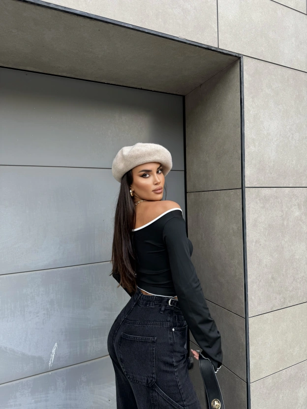 Siyah İspanyol Kol Biyeli Crop