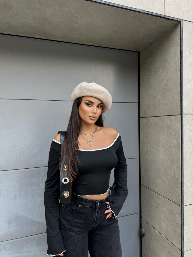 Siyah İspanyol Kol Biyeli Crop