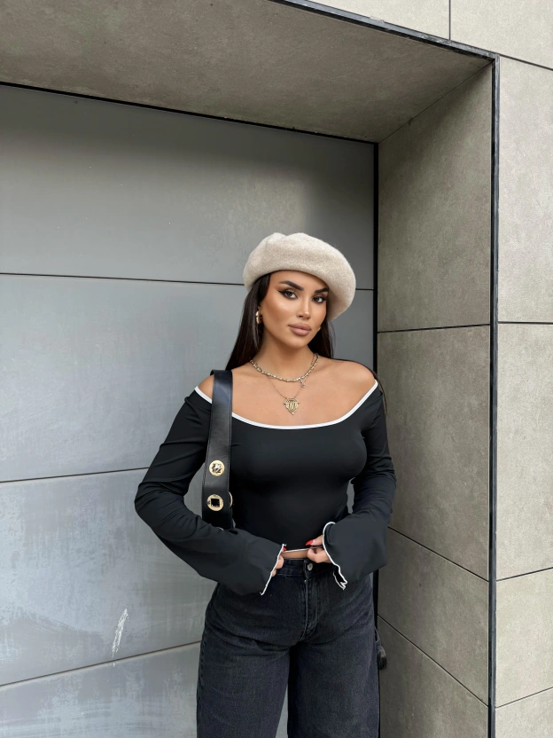 Siyah İspanyol Kol Biyeli Crop