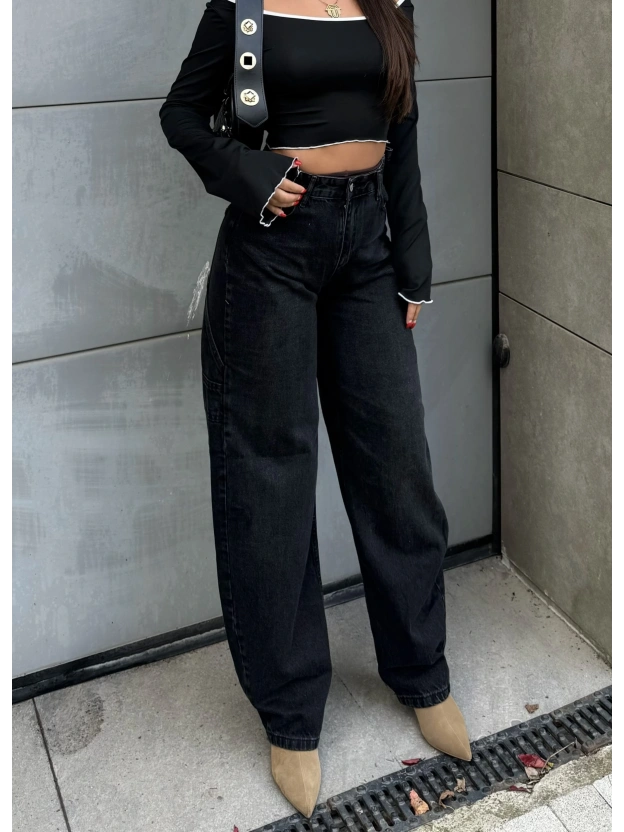 Füme Yan Apoletli Baggy Pantolon