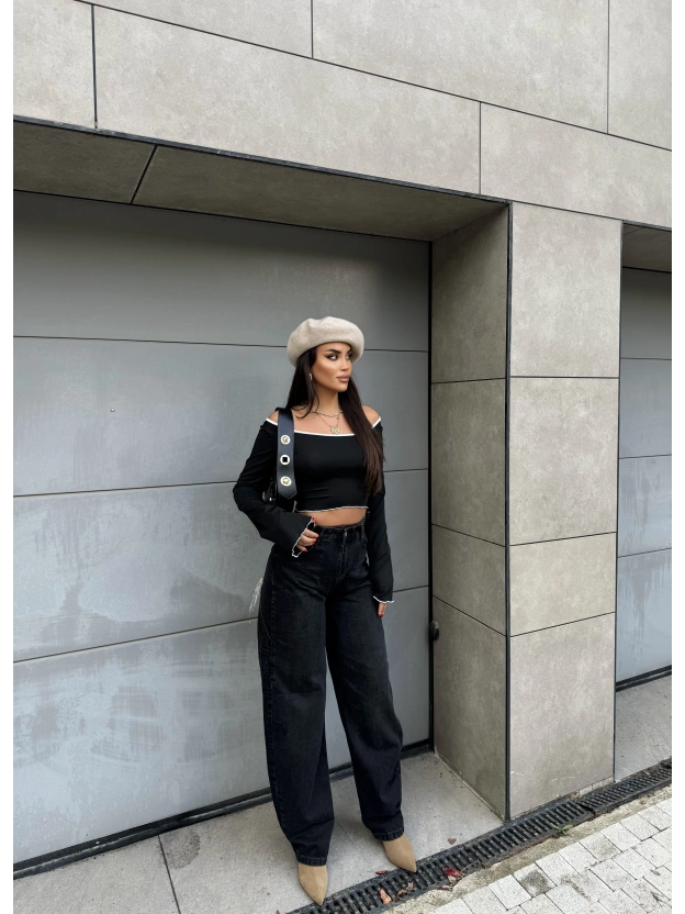 Füme Yan Apoletli Baggy Pantolon