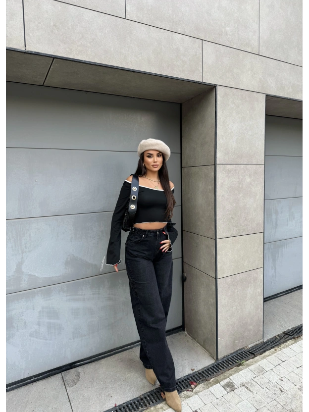 Füme Yan Apoletli Baggy Pantolon