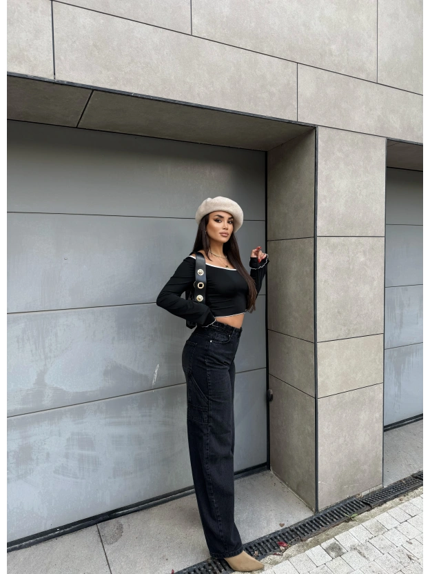 Füme Yan Apoletli Baggy Pantolon