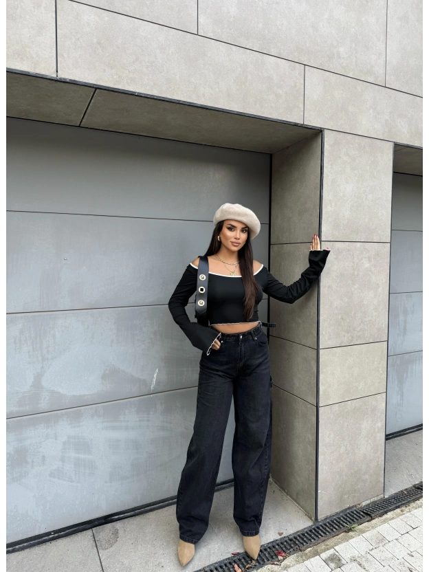 Füme Yan Apoletli Baggy Pantolon