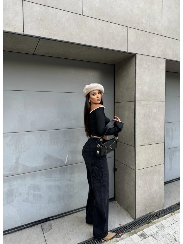 Füme Yan Apoletli Baggy Pantolon