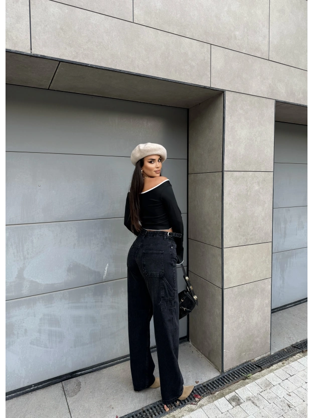 Füme Yan Apoletli Baggy Pantolon