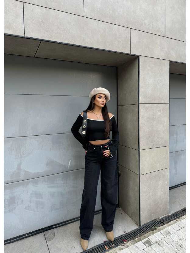 Füme Yan Apoletli Baggy Pantolon