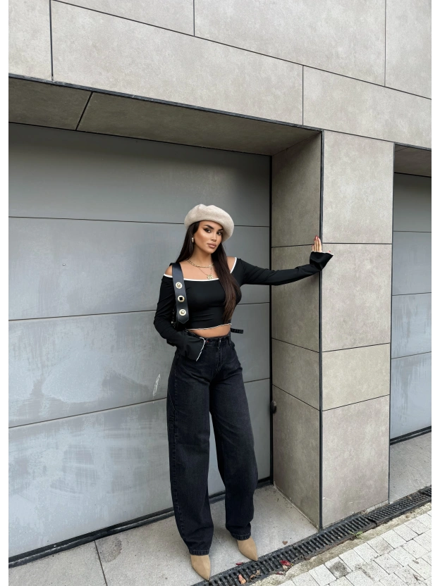 Füme Yan Apoletli Baggy Pantolon