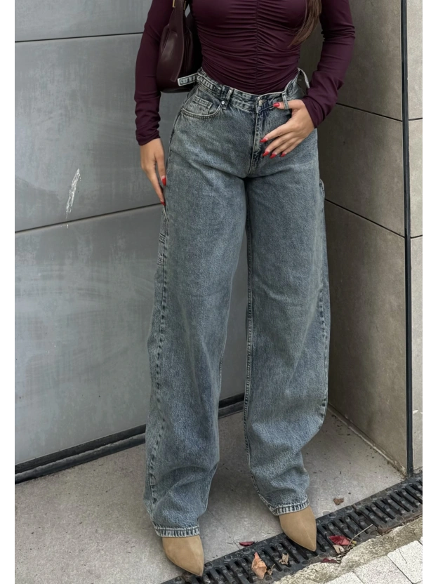 Mavi Tint Yan Apoletli Baggy Pantolon