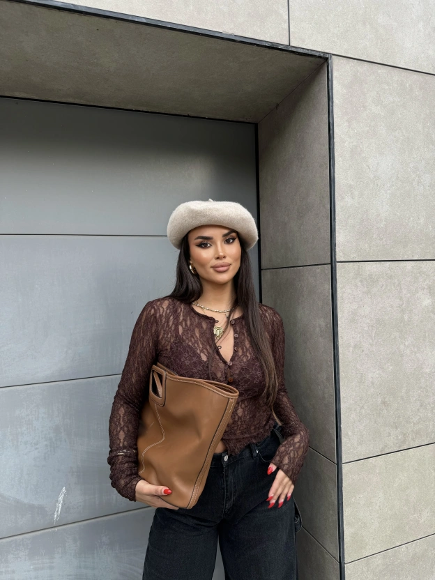 Kahverengi Dantel Hırka