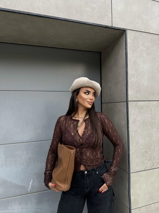 Kahverengi Dantel Hırka