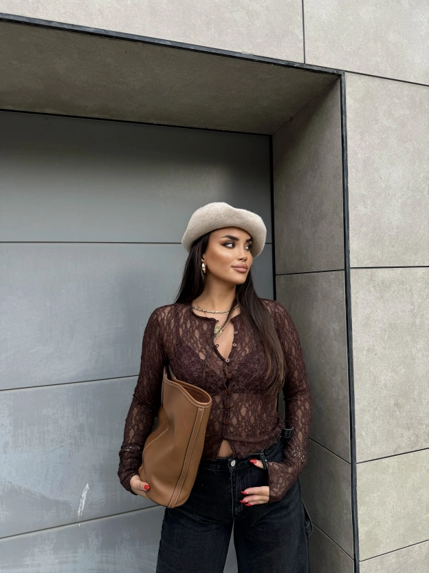 Kahverengi Dantel Hırka