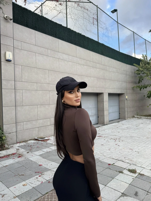 Crop Kahverengi Fermuarlı Hırka