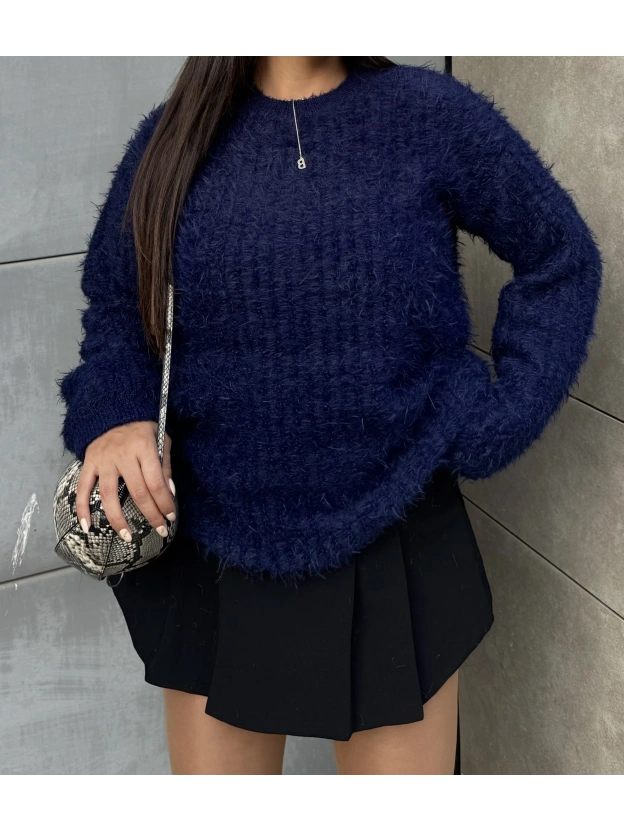 Lacivert Bisiklet Yaka Yumoş Kazak