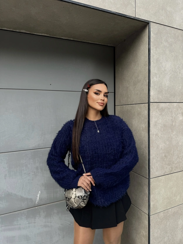 Lacivert Bisiklet Yaka Yumoş Kazak