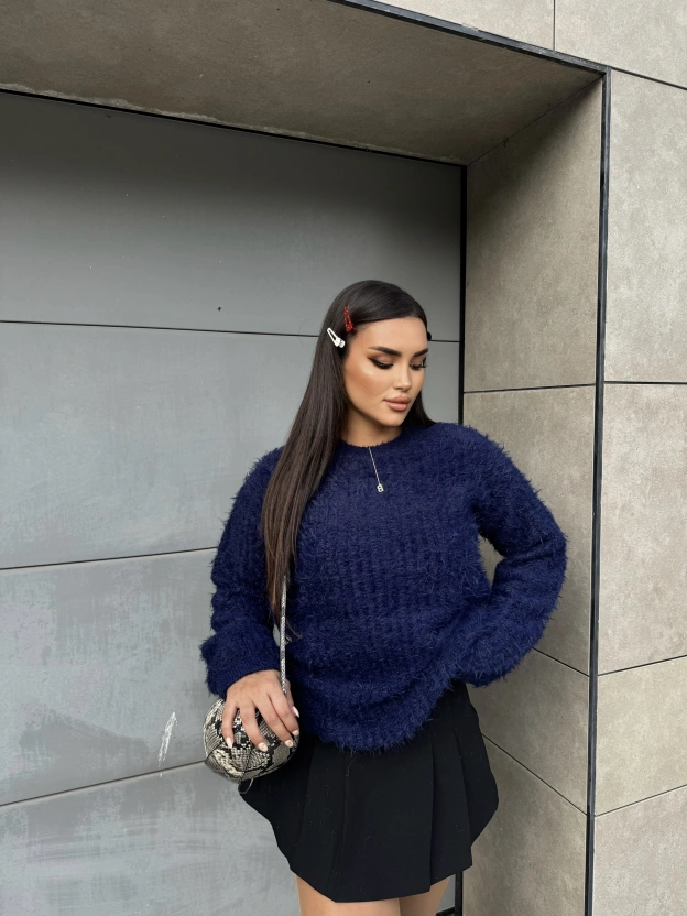 Lacivert Bisiklet Yaka Yumoş Kazak