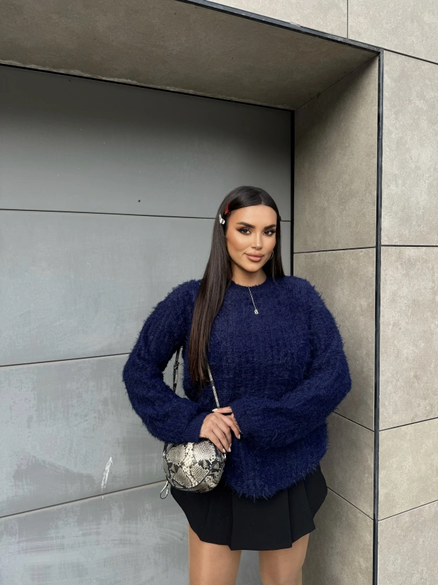 Lacivert Bisiklet Yaka Yumoş Kazak