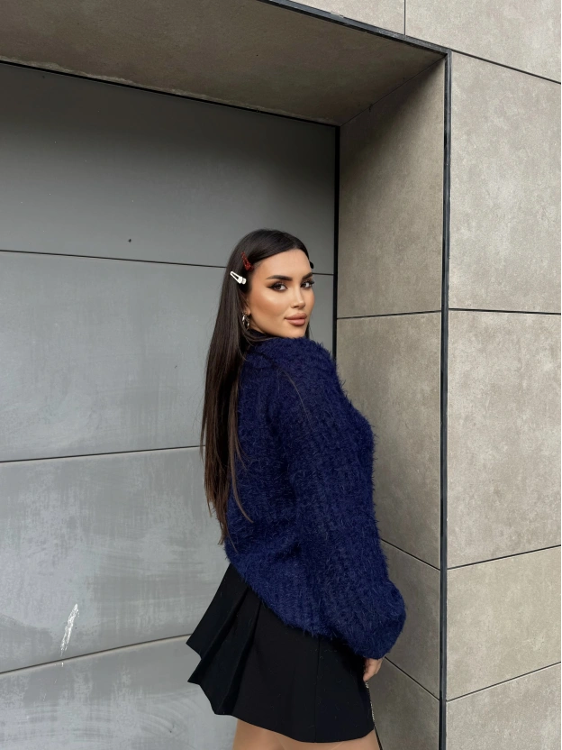 Lacivert Bisiklet Yaka Yumoş Kazak