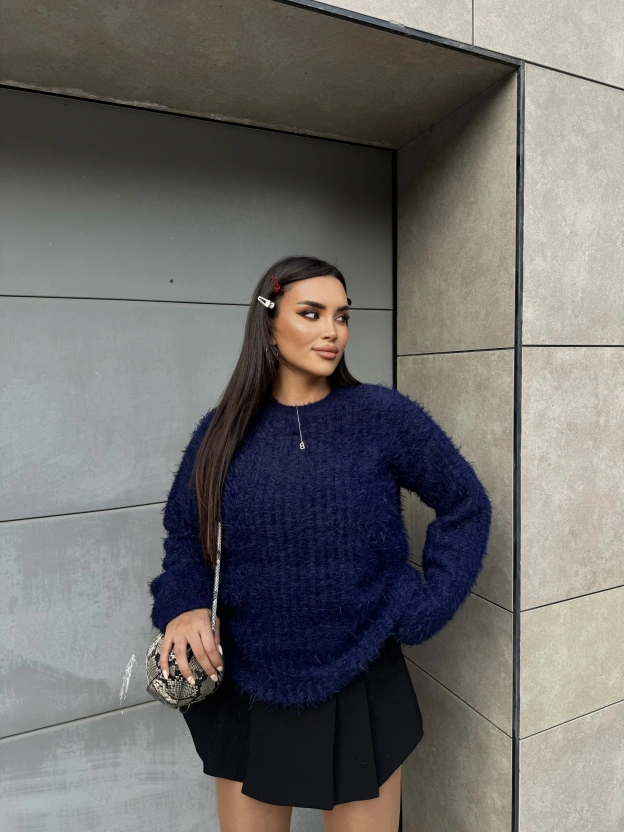 Lacivert Bisiklet Yaka Yumoş Kazak