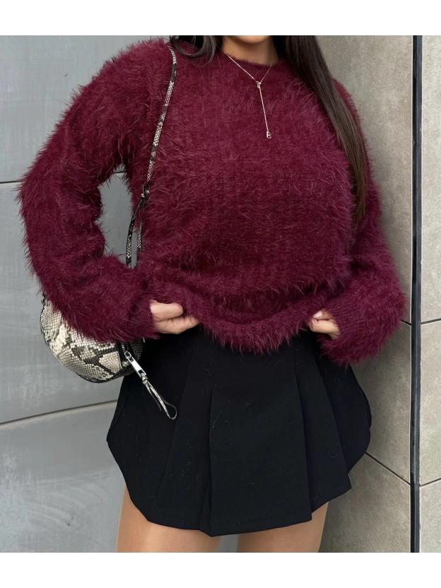 Bordo Bisiklet Yaka Yumoş Kazak