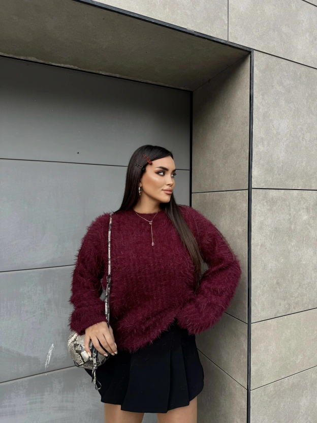 Bordo Bisiklet Yaka Yumoş Kazak