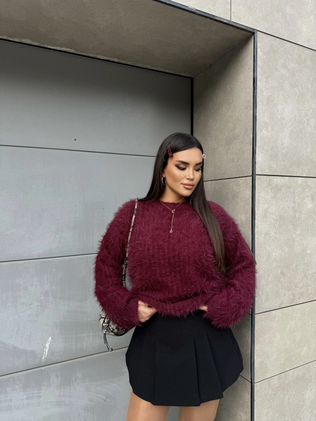 Bordo Bisiklet Yaka Yumoş Kazak