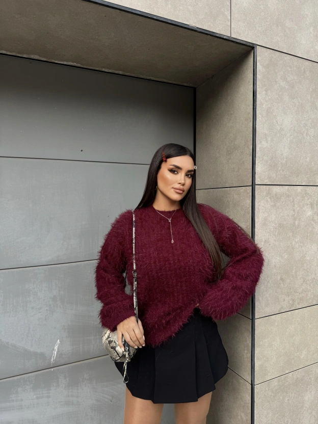 Bordo Bisiklet Yaka Yumoş Kazak