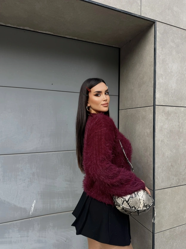 Bordo Bisiklet Yaka Yumoş Kazak