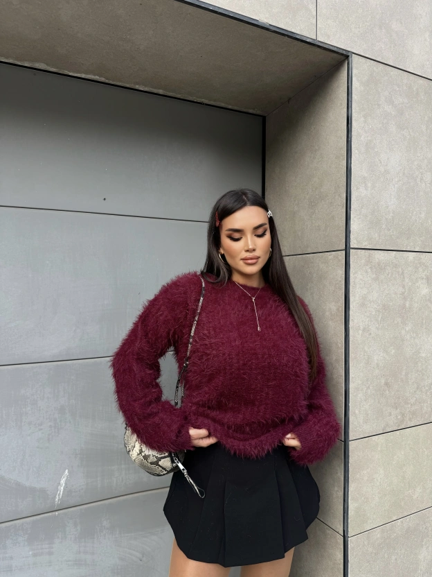 Bordo Bisiklet Yaka Yumoş Kazak