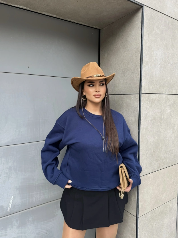 Lacivert Bisiklet Yaka Cepli Sweatshırt