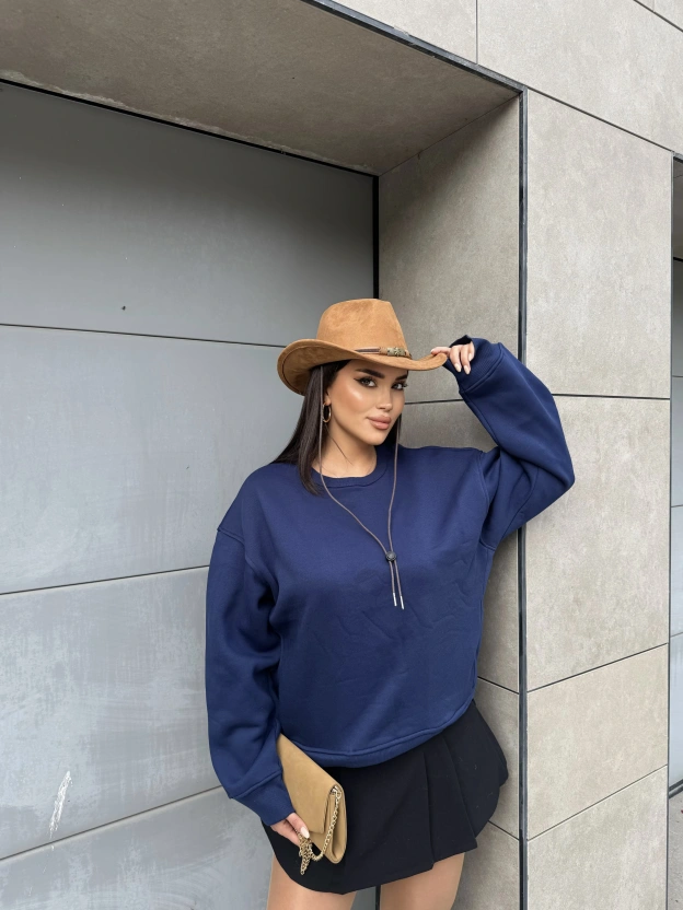 Lacivert Bisiklet Yaka Cepli Sweatshırt