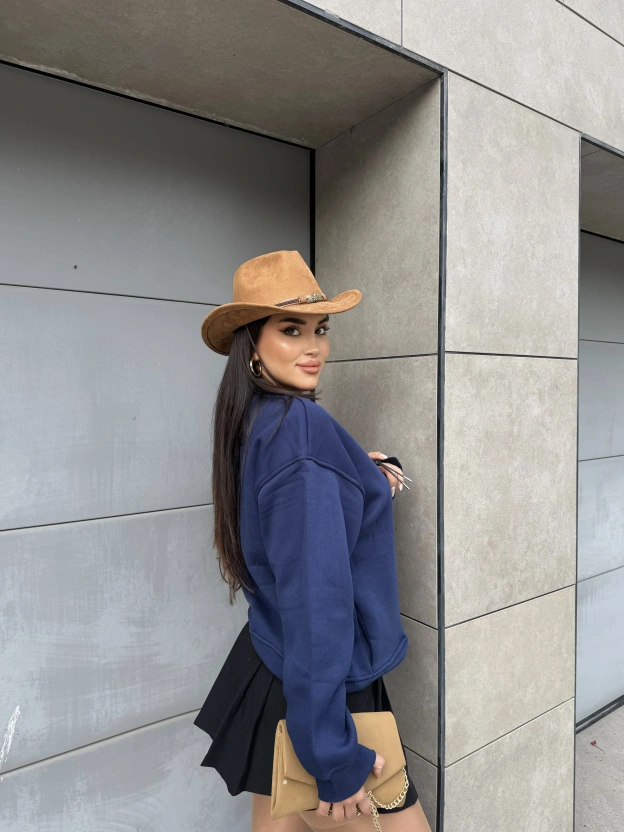 Lacivert Bisiklet Yaka Cepli Sweatshırt