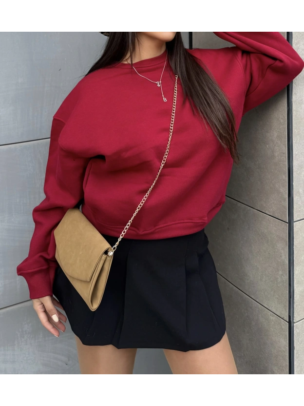 Bordo Bisiklet Yaka Cepli Sweatshırt