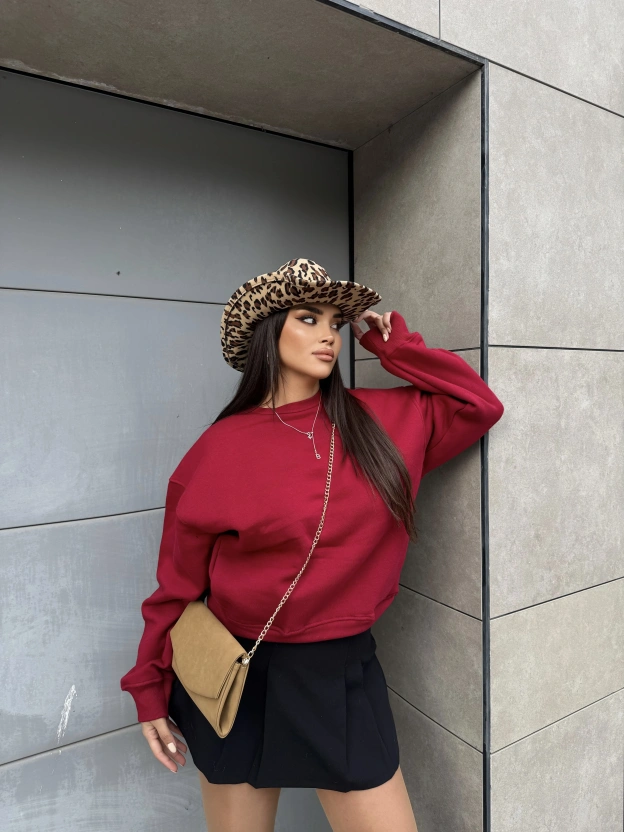 Bordo Bisiklet Yaka Cepli Sweatshırt