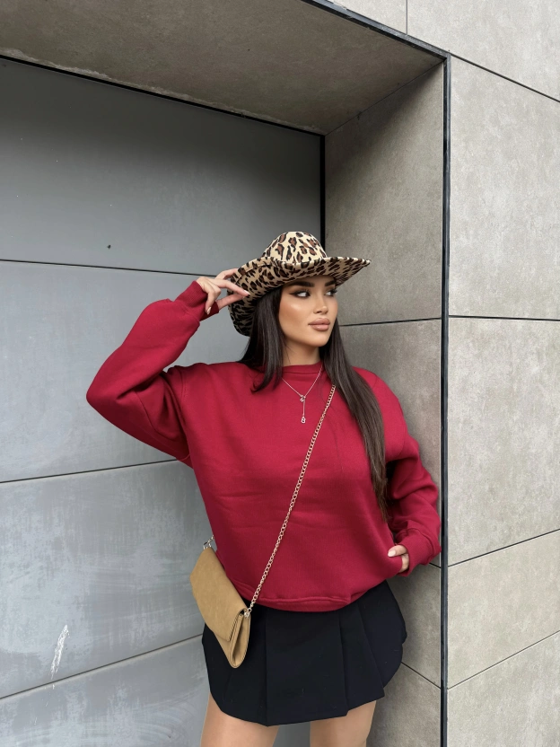 Bordo Bisiklet Yaka Cepli Sweatshırt