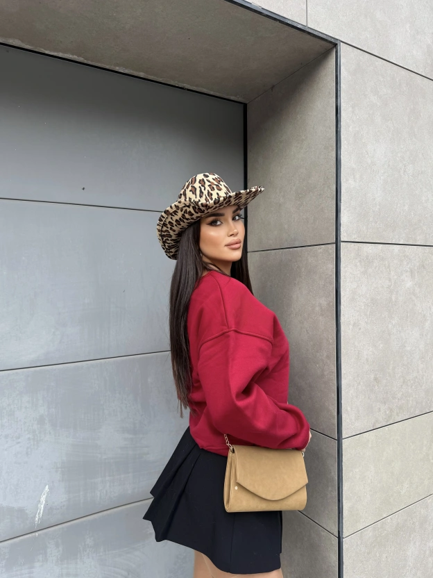 Bordo Bisiklet Yaka Cepli Sweatshırt