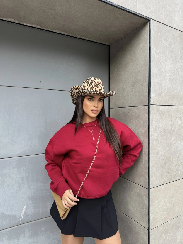 Bordo Bisiklet Yaka Cepli Sweatshırt