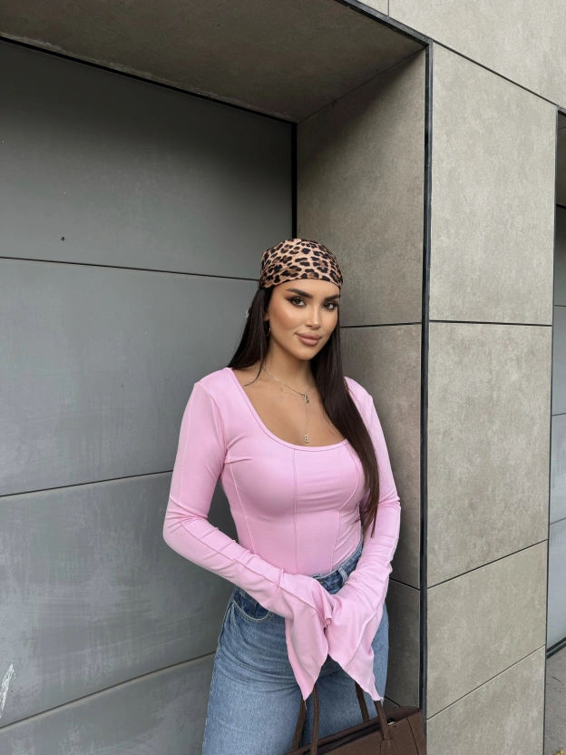 Pembe Sırt Bağlama İspanyol Kol Bluz
