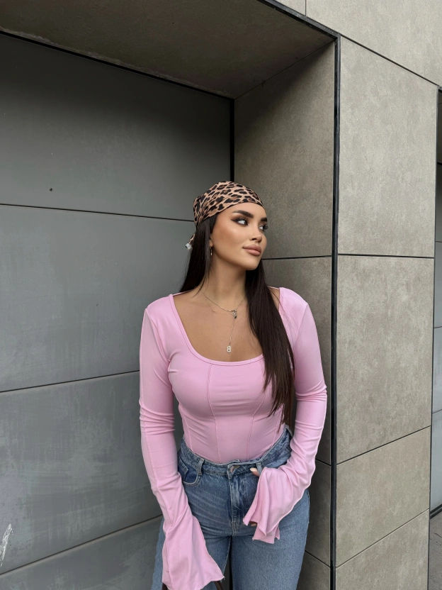 Pembe Sırt Bağlama İspanyol Kol Bluz