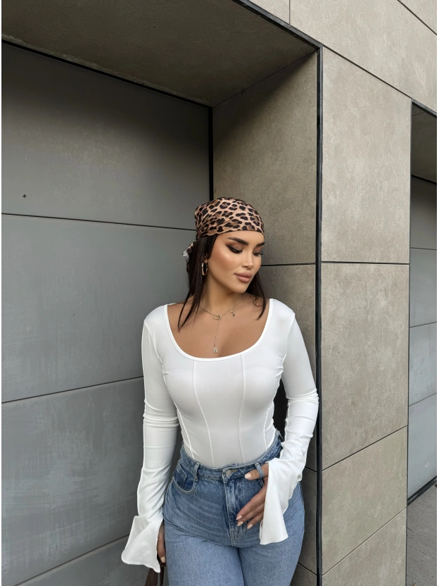 Beyaz Sırt Bağlama İspanyol Kol Bluz