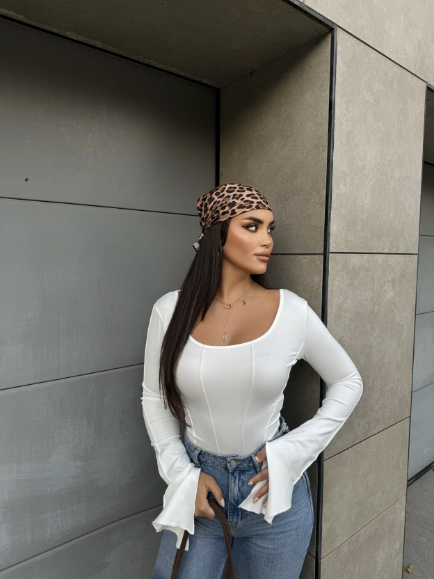 Beyaz Sırt Bağlama İspanyol Kol Bluz