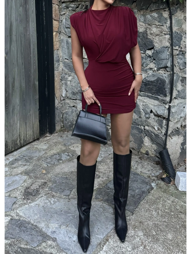 Bordo Vatkalı Zra Model Elbise