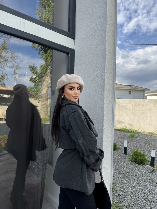 Antrasit Kaşe Trenç Mont