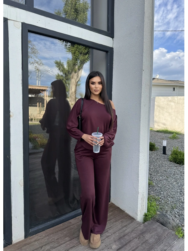 Bordo Kayık Yaka Modal Takım