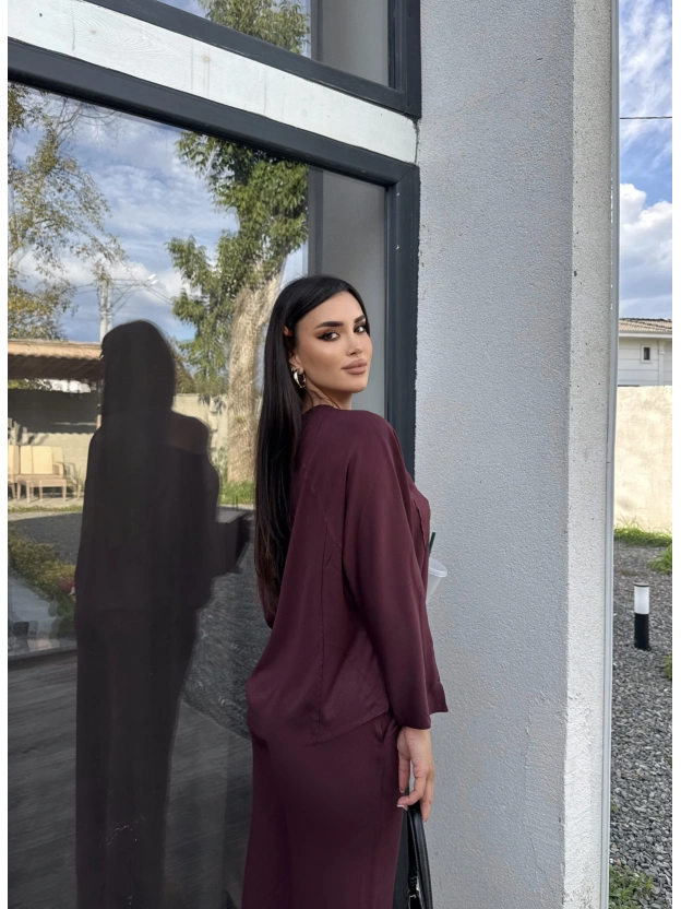 Bordo Kayık Yaka Modal Takım