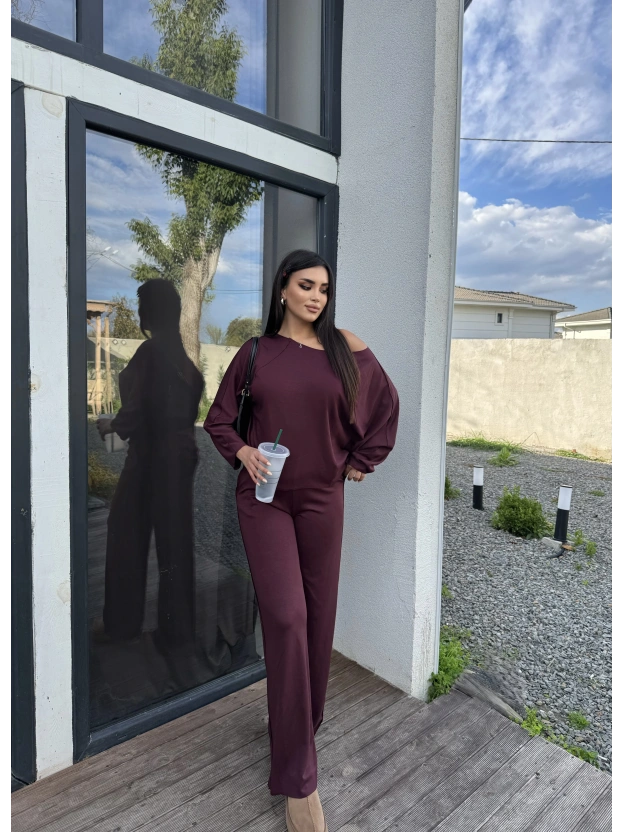 Bordo Kayık Yaka Modal Takım