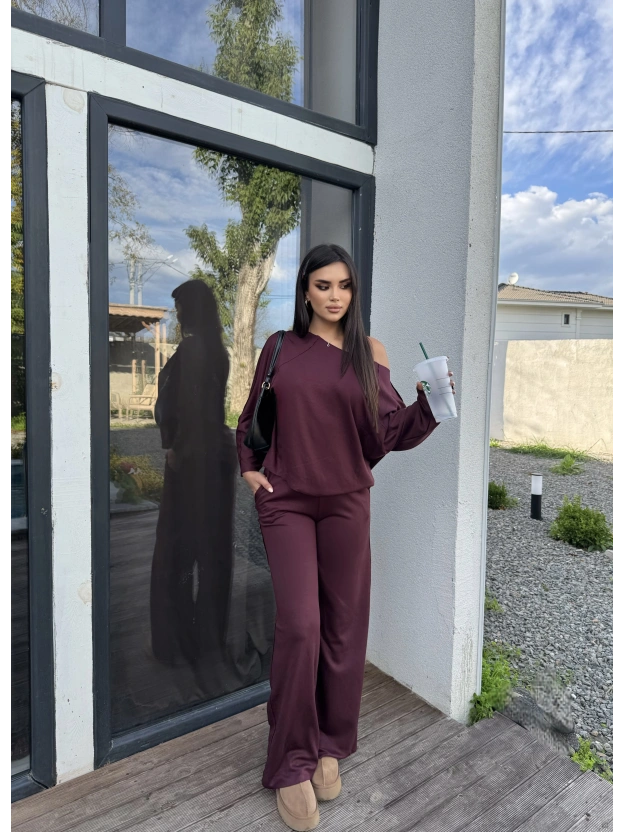 Bordo Kayık Yaka Modal Takım