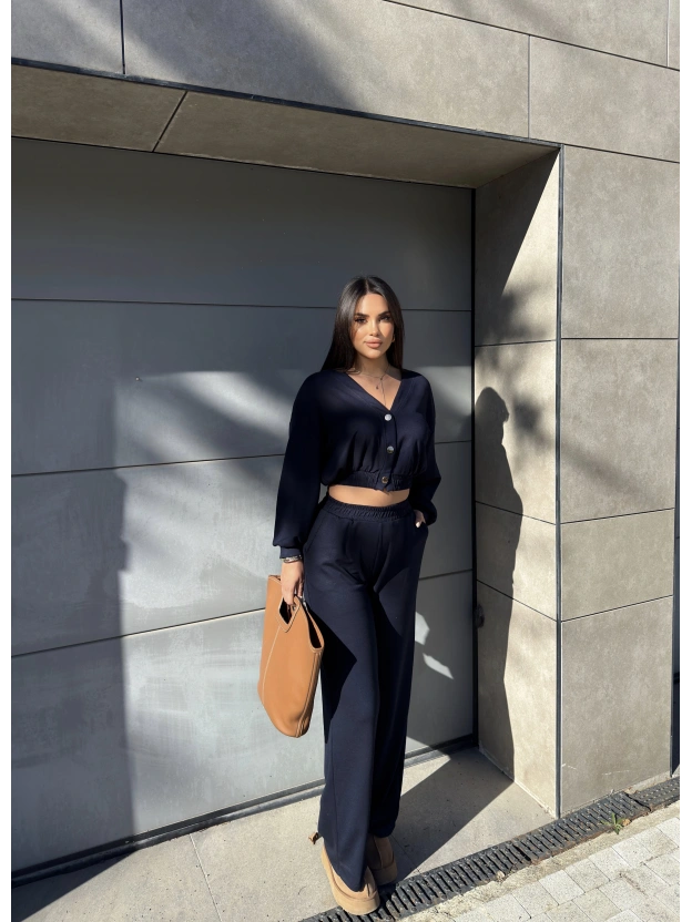 Lacivert Düğmeli Modal Takım