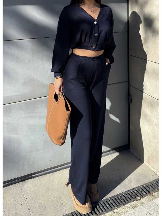 Lacivert Düğmeli Modal Takım