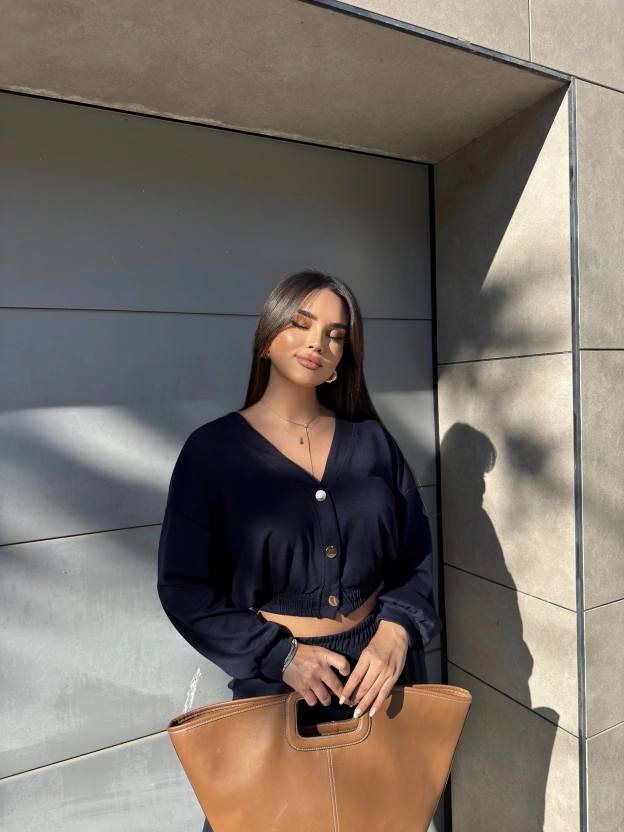 Lacivert Düğmeli Modal Takım